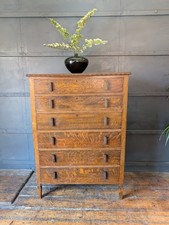 Antique 1920s Art Deco Tiger Oak Large Tallboy Chest of 6x Drawers Storage