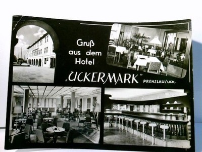 Prenzlau. Hotel Uckermark. Alte Ansichtskarte / Postkarte s/w. gel. 1966. 4 Ansi