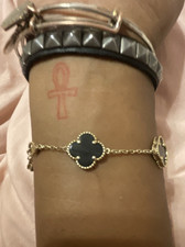 Van Cleef Arpels 18k Yellow Gold Chain Charm Bracelet Black Clover Charms