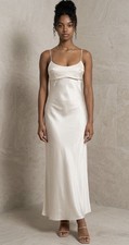 Fashion Nova Satin Going Out Dress Cream Size L