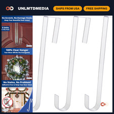 Clear Non-Scratch Wreath Hanger 12in - 3 Pack, Indoor/Outdoor Door Hooks for Hol