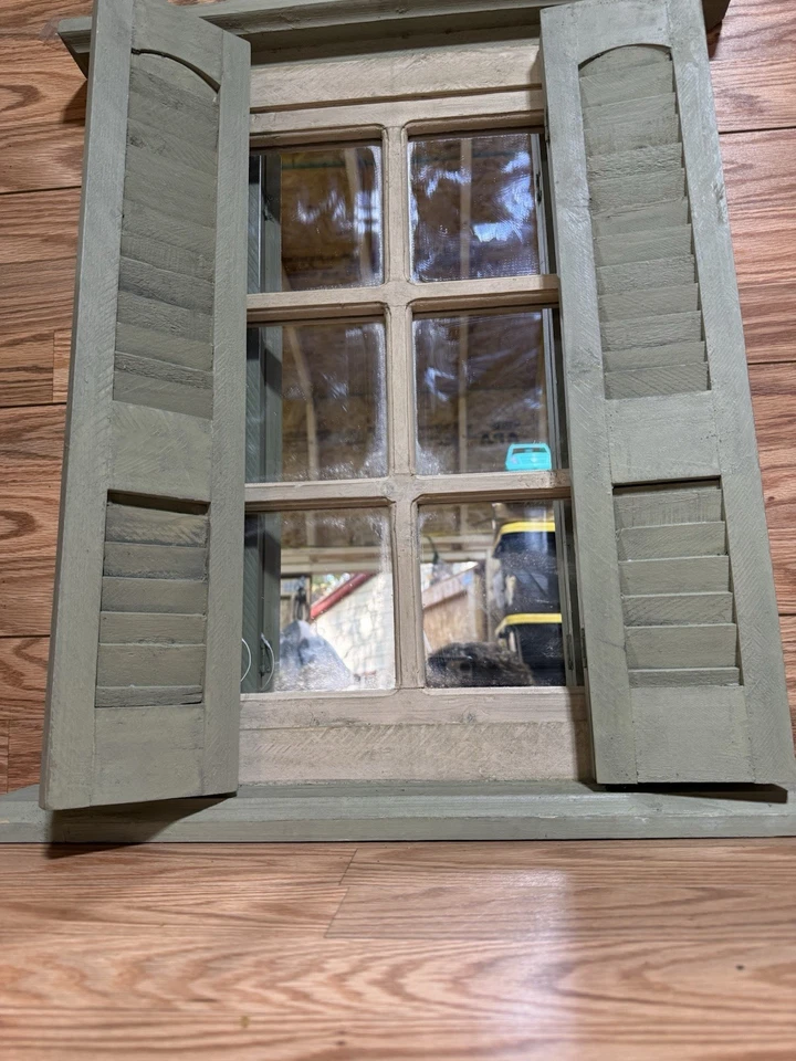 Wood Cottage WindowPane Mirror w/Shutter Wall Decor - Image 4 of 4