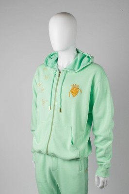 Brands n People-WASP Collection- Pistachios Green, Zip Up Embroidered Hoodie