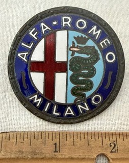 ANTIQUE ALFA ROMEO RADIATOR BADGE EMBLEM ENAMEL MILANO MILANESE CREST CAR AUTO