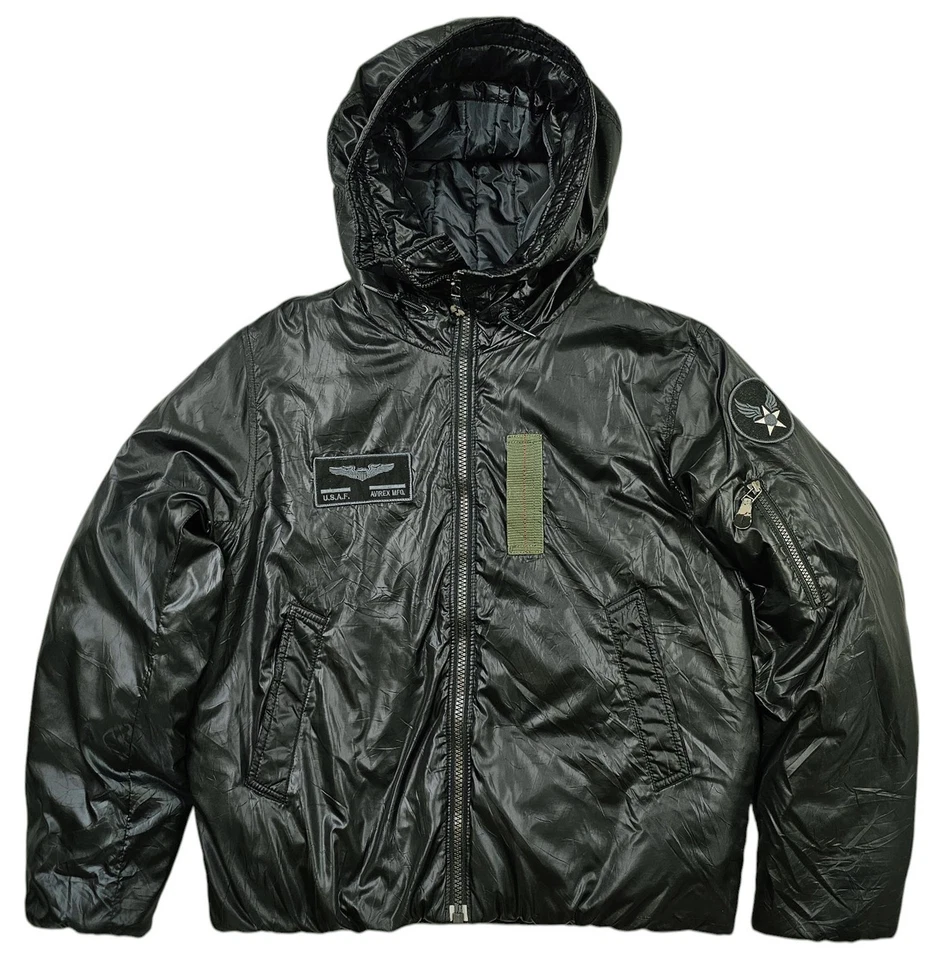 *HOT Men's AVIREX SPORTS BLOUSON BIG LOGO PATCHED HOODED BLACK Jacket L (*Fit M) - Image 3 of 4