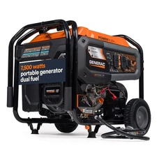 Generac 8011 GP7500E 7,500-Watt Dual-Fuel Compatible Portable Generator, Gas and