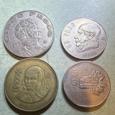 Mexico Mixed Lot Coins 5 Pesos 1977, 1 Peso 1971, 1000 Pesos 1989, 5 Pesos 1981