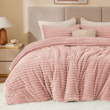 Fleece Queen Comforter Set Soft Warm Fluffy Dusty Pink Bedding BEDELITE -Super