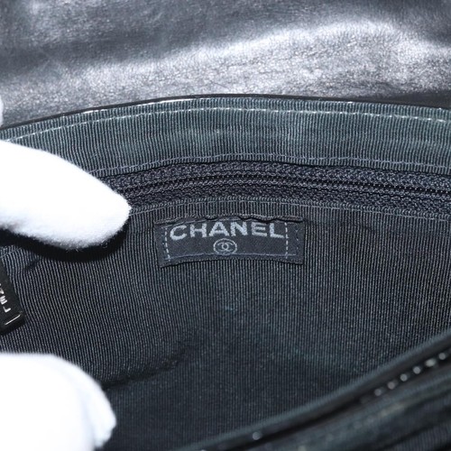 CHANEL Choco Bar Line Hand Bag Patent leather Black Silver CC Auth bs35070A - Picture 22 of 24