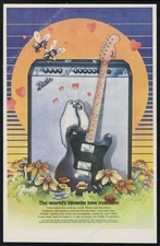 1973 Fender electric guitar & amp birds bees art vintage print ad