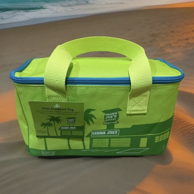 Trader Joe's Mini Insulated Bag Insulated Zipper Green/Blue Graphic 10x6x6