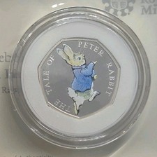 2017 Peter Rabbit .925 Silver Proof UK Fifty Pence 50p coin In Box With COA