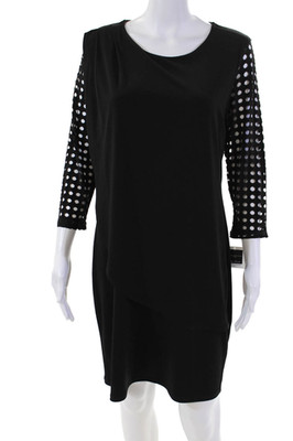 Clara Sun Woo Womens Open Knit Long Sleeves Knee Length Dress Black Size Medium