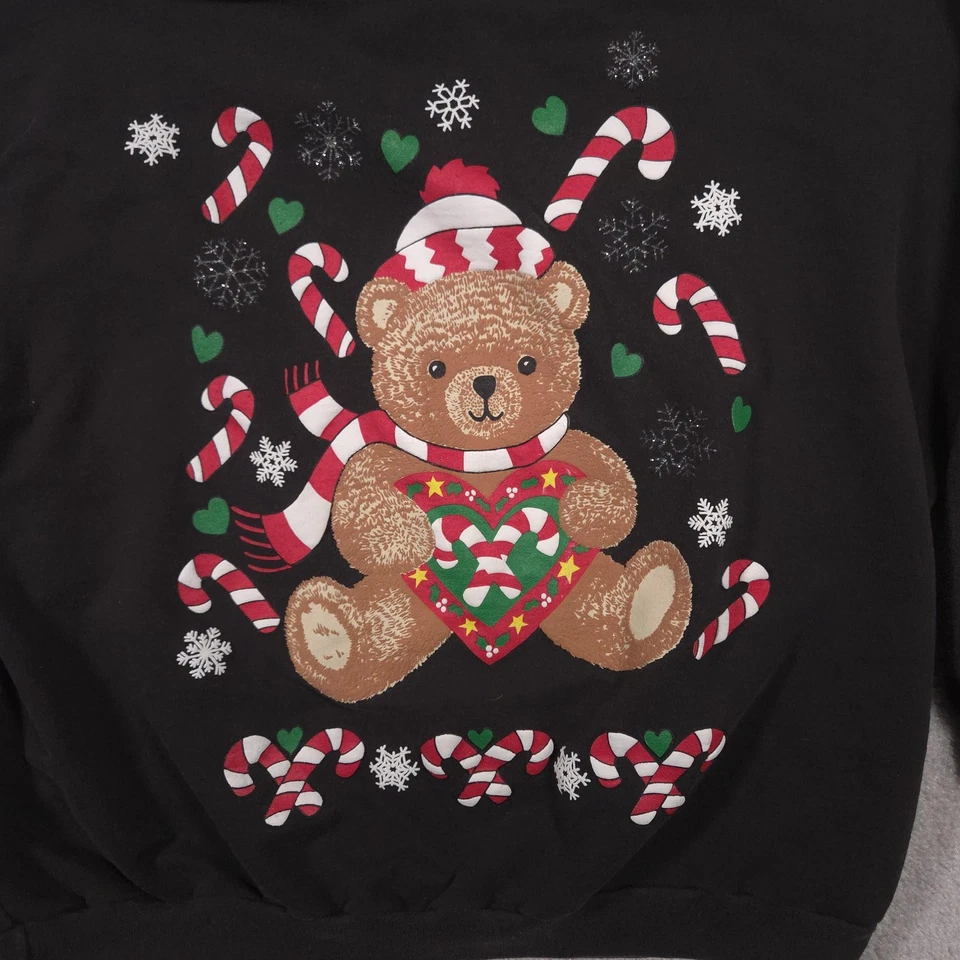 Sudadera Navidad Oso Peluche Vintage Mujer 26W Negra Cuello Simulado Vacaciones Años 90 Foto 4 de 4