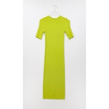 ENZA COSTA Silk Rib Half Sleeve Midi Dress Womens Small Kiwi Green Crew Neck NEW