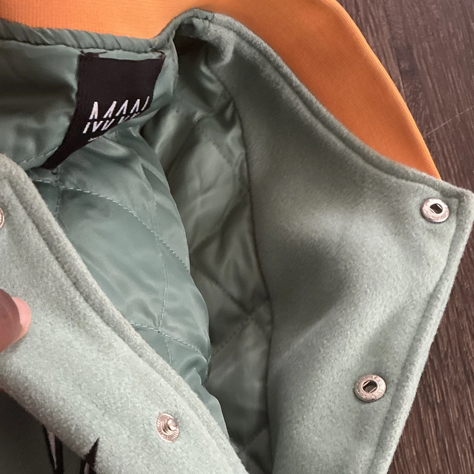 boohooMAN Men’s XL Green/Orange Varsity Jacket Snap Front Embroidered Stars - product detail image 7