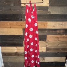 NWT LUSH Red Floral Print Spaghetti Strap Long Midi Maxi Dress