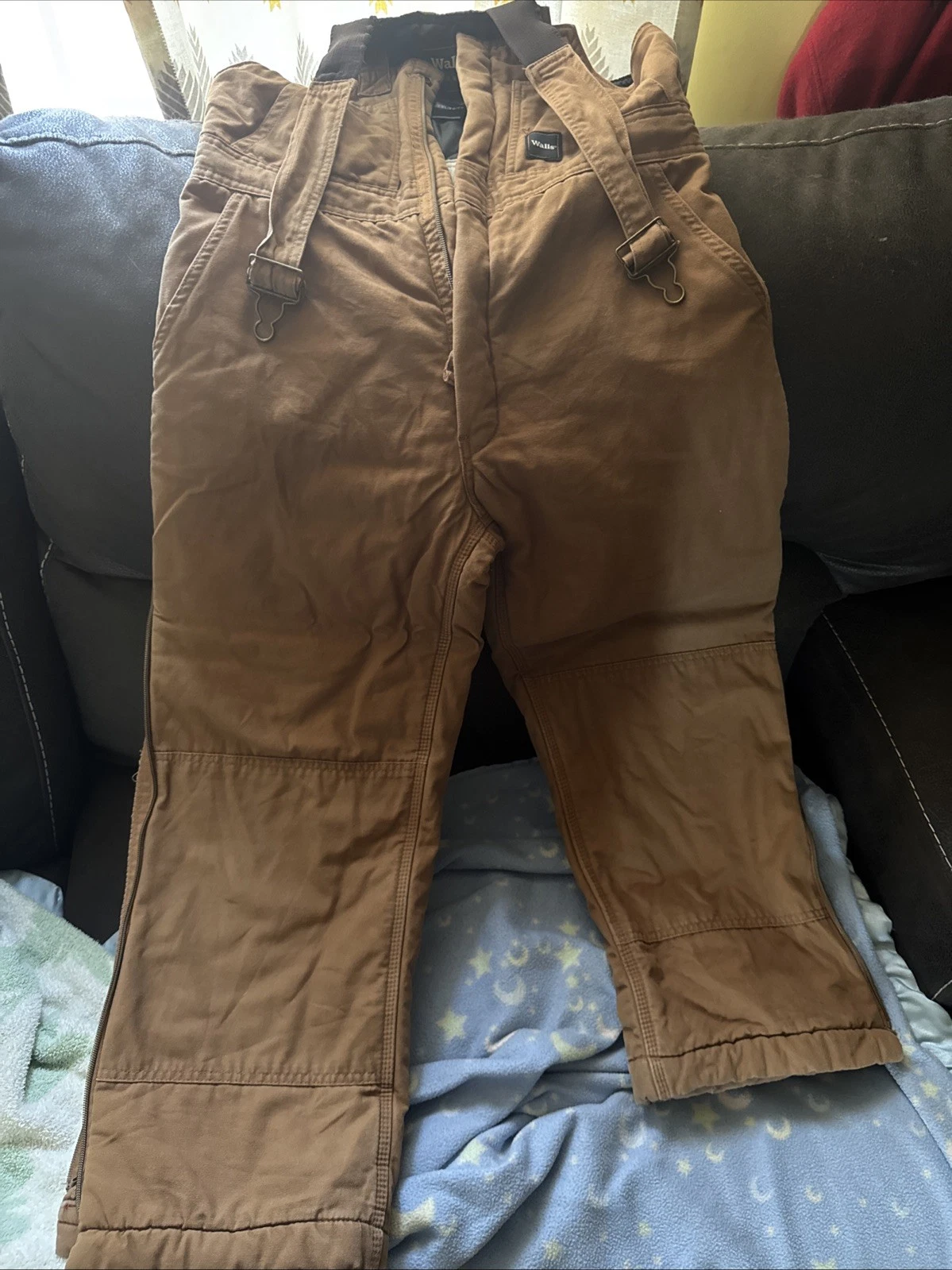 Walls Tough Wear Kids' Grow System Brown Insulated Bib Overalls Youth XL