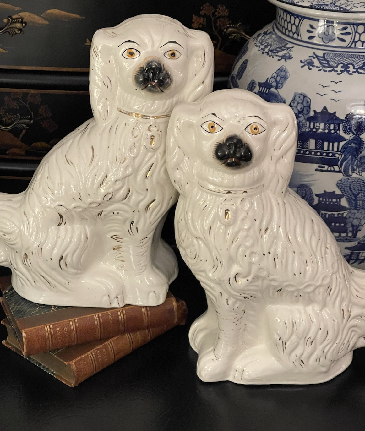 19C Rare White Staffordshire Spaniel Fox Mantle Dogs 15