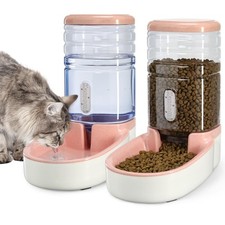 Automatic Dog Cat Feeder and Water Dispenser Gravity Food 3.8 Liters, Pink