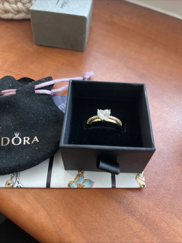 Pandora Herzring Gr 58 Goldfarbig 2mal Getragen Wie Neu - Bild 2 von 4