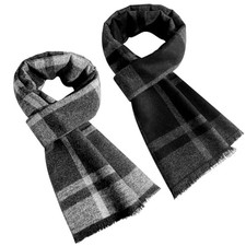 2 Packs Cashmere Feel Winter Scarf for Men, Soft Warm Black Grey H:black grey
