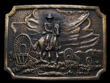 KE29115 VINTAGE 1970s  WAGON MASTER  OLD WEST WAGON TRAIN BELT BUCKLE