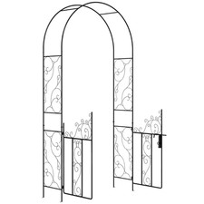 Black Metal Garden Arch with Gate, Garden Arbor Trellis for Climbing Plants, Ros