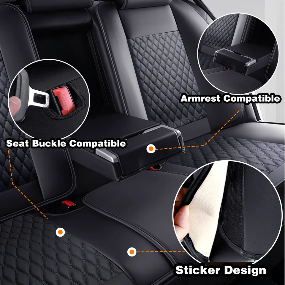 🔥 Leather Front Rear Car Seat Covers Protectors 5-Seats Cushion Universal Foto 2 de 4