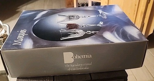 Bohemia Czech Crystal Marquis Pattern Set of 6 Stemmed Wine Glasses New In Box - Picture 14 of 17