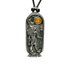 Horus God Pendant Cartouche Necklace Egyptian Moon Tie Cord Amulet Jewellery