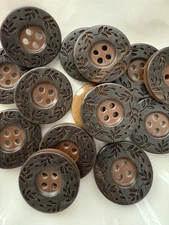 10PC Brown Vine and Leave Large Resin Sewing Button Flat Back 4 Holes 23mm 7/8"