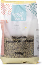 Wholefood Earth Organic Pumpkin Seeds 500G Raw | GMO Free | Vegan | High Fibre | 24.88 per kilo