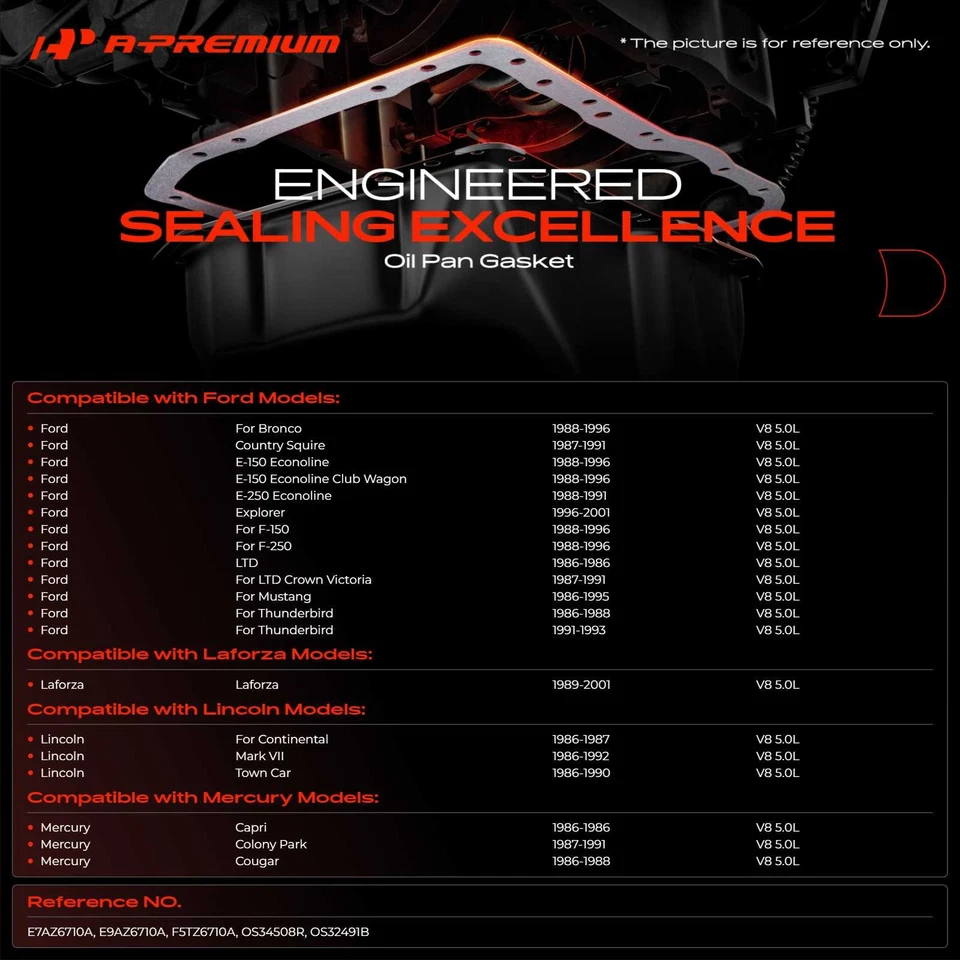 Junta de cárter de aceite de motor A-Premium para Ford F-150 F-250 1988-1996 Explorer Lincoln Foto 2 de 4