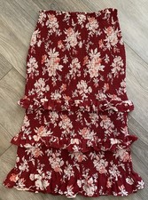 Abercrombie Fitch Red Burgundy Floral Tiered Smocked Midi Skirt Size Medium