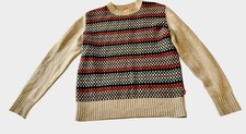 Hugo BOSS Geometric 100  Virgin Wool Sweater L Beige Multicolor Long Sleeve