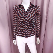 SO Women's Mesh Chevron Long Sleeve Collared Sheer Button-Up Top Small NWT
