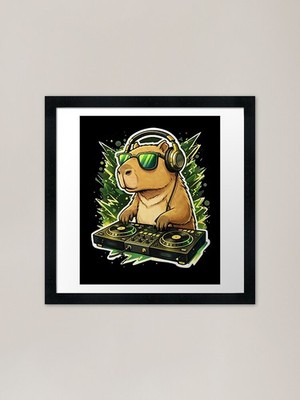DJ Capybara Illustration ool Ani gerahmtes Wandbild Poster Leinwanddruck Bild