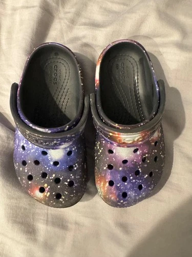 CROCS CLASSIC SPACE GALAXY CLOGS Purple Toddler Shoes (8C) Lightweight Comfort