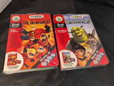  LeapPad THE INCREDIBLES  And Shrek 2 Book & Cartridge 2nd Grade Learning System
