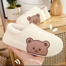 Bear Fluffy Slippers Winter House Shoes For Women