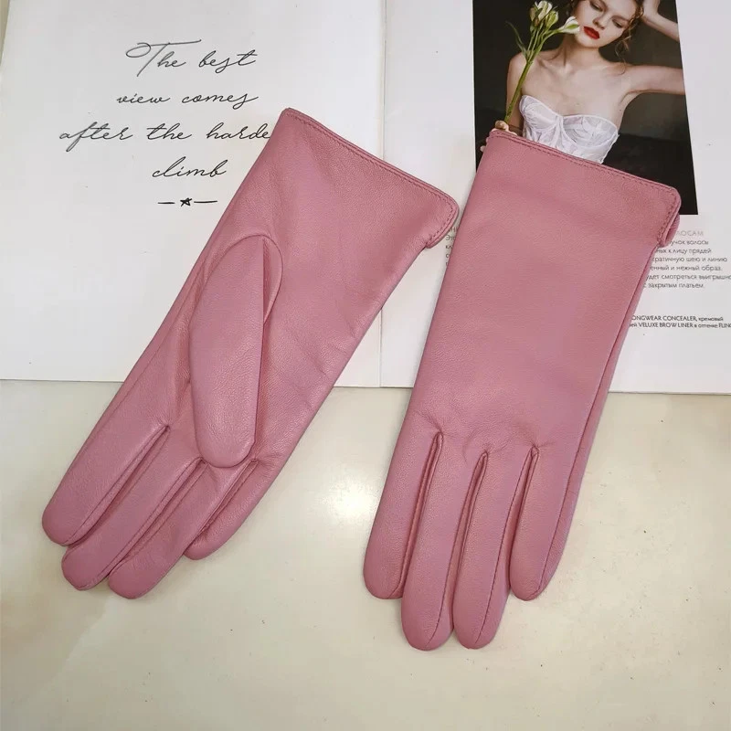 Ladies Sheepskin Gloves Classic Solid Color Versatile Leather Spring Knit Lining - Image 3 of 4