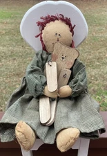 Annie With Bear A RaGGeDy AnN StYLe DoLL  RUSTIC PRIMITIVE 12”