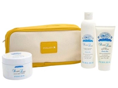 Perlier 3-pc Shower Body Hand Milk Cream Kit Double Latte w/ Bag New & Sealed