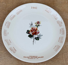 Vintage 1942 Advertising Calendar Plate Walters Auction Art Gallery Macungie PA