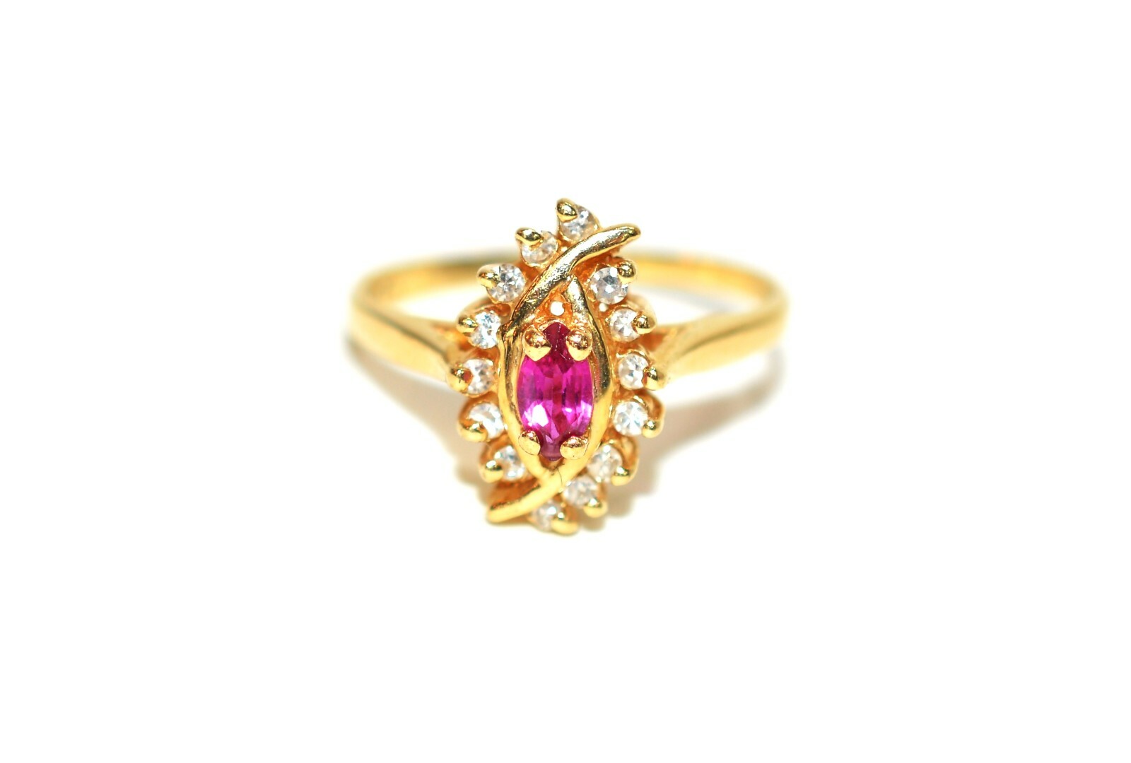 Natural Ruby & Diamond Ring 14K Solid Gold .33tcw… - image 1