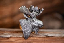 Vintage 1980 - Bergamot Brass Works - BULL MOOSE HEAD - BELT BUCKLE -MADE IN USA
