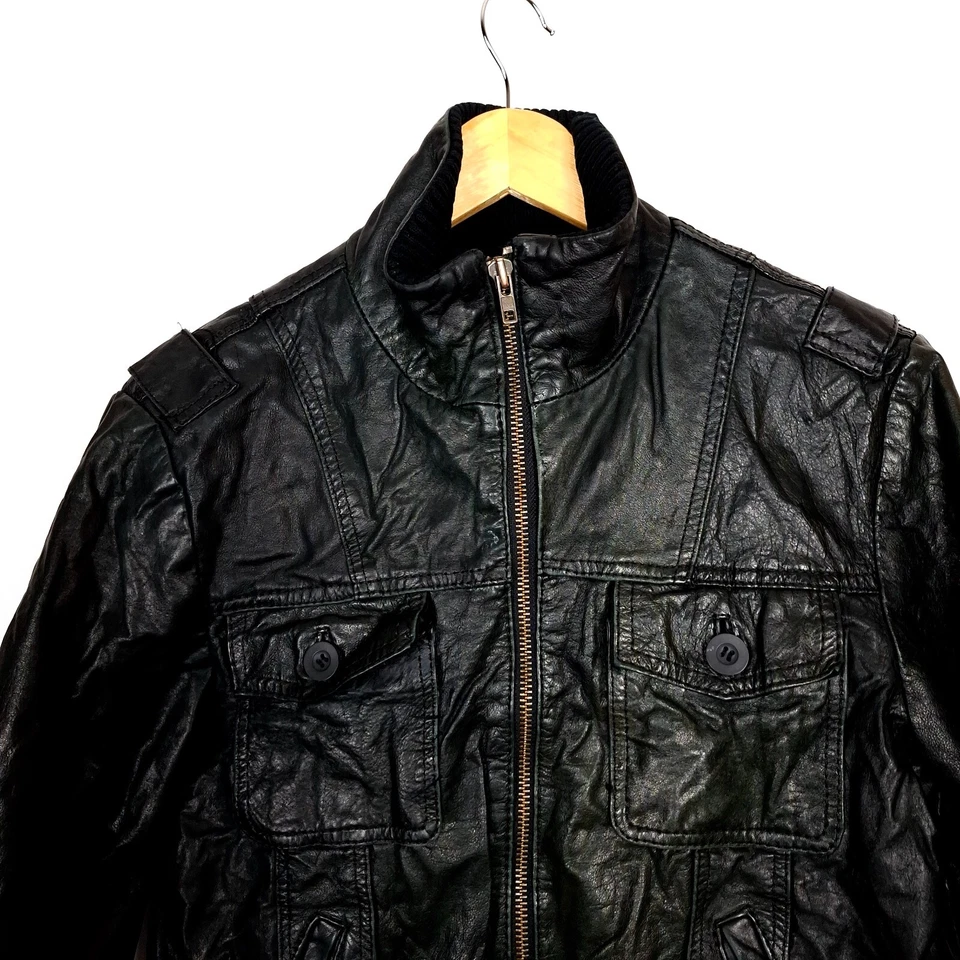 Chaqueta de cuero para hombre JACK & JONES talla S negra cremallera completa dobladillo acanalado Foto 3 de 4