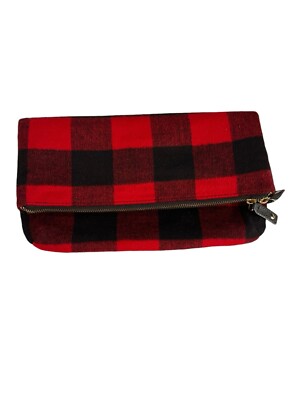 Talbots Wool Blend Clutch Handbag Red Buffalo Plaid Fold Over