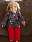 Navy Blue Stars Fabric Top and Red Crochet Pants Set for 18" Doll — photo 1